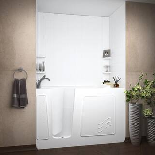 Universal Tubs Rampart Nova Heated 5 ft. Walk-in Whirlpool Bathtub with 6 in. Tile Easy Up Adhesive Wall Surround in White H3060WILWHCF