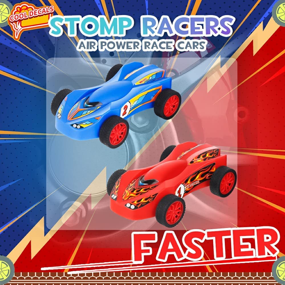 Stomp Dueling Racers，Outdoor Toy，Birthday Gift for Kids，Toys for Boys 8 to 11 Years，Air Powered Outdoor Toy Cars for Boys and Girls，2 Toy Car Launchers and 2 Air Powered Cars with Ramp and Finish Line