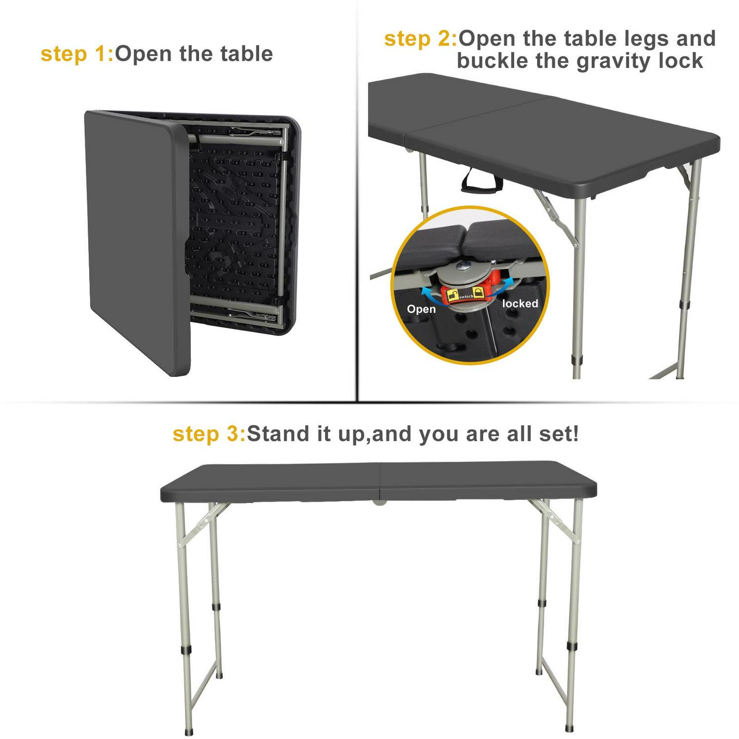 SUGIFT 4 Foot Folding Table Black Folding Card Table