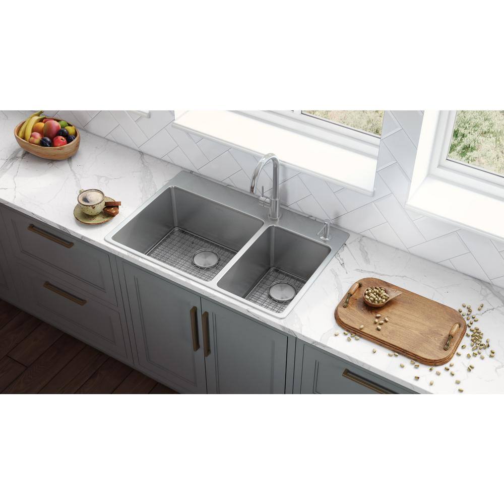 Ruvati 33 in. Double Bowl Drop-in 16-Gauge Stainless Steel Kitchen Sink 7030 RVM5173