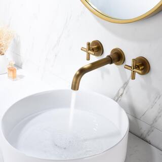 Utopia 4niture Zary Double Cross Handle Wall-Mounted Bathroom Faucet in Bronze HATH8008FG