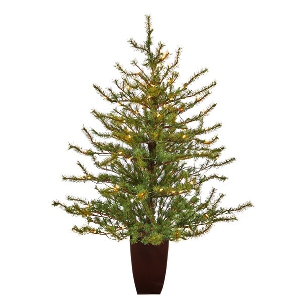 52 Artificial Christmas Tree with 100 Lights in Bronze Metal Planter