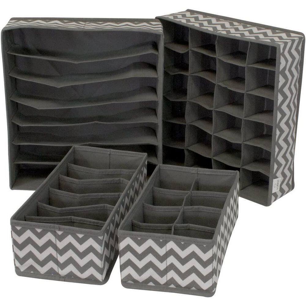 Sorbus 13.18 in. H x 3.54 in. W x 6.1 in. D Gray Chevron Pattern Dividers Storage Boxes Cube Storage Bin (4-Pack) DOK4-GRYPAT