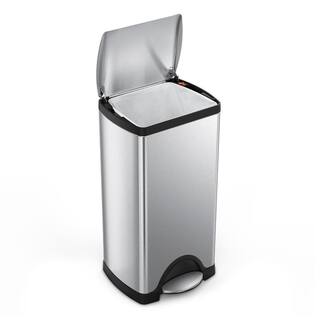 simplehuman 7.8 Gal. Brushed Stainless Steel Rectangular Step Trash Can with Steel Lid CW1832DC