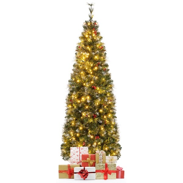 Gymax 5/6/7/8/9 FT PreLit Artificial Christmas Tree Hinged Slim