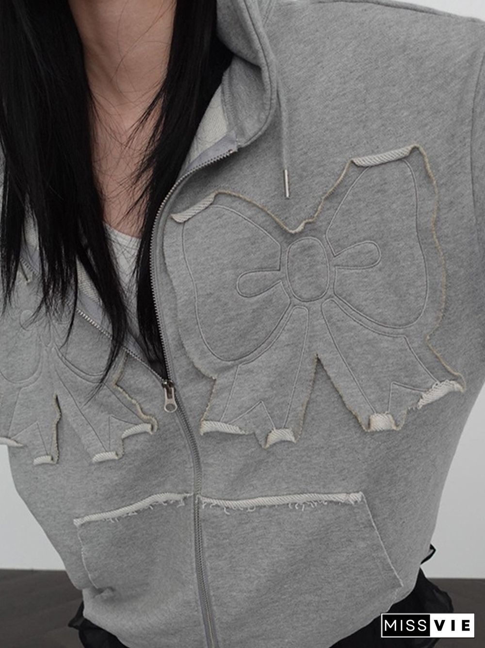 Bow Patch Embroidery Oversized Hoodie