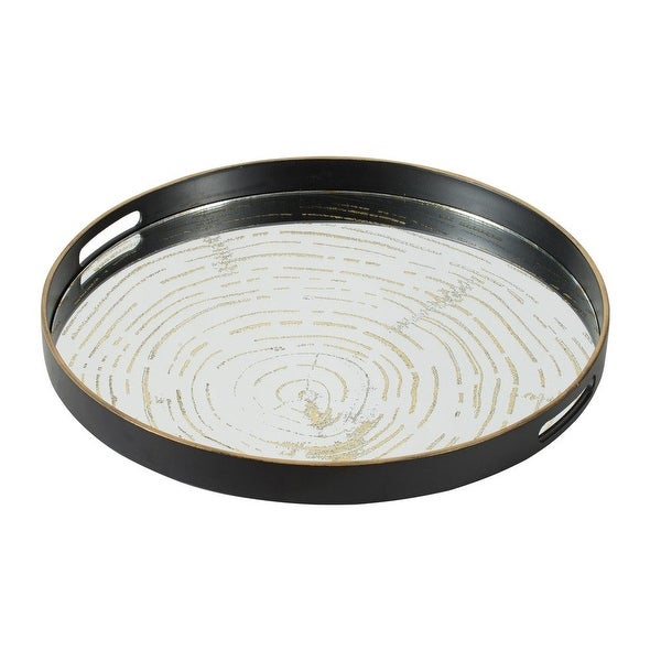 18 Inch Decorative Tray， Round Black Wood Frame， Mirrored Bottom - 1.5 H x 18 W x 18 L Inches