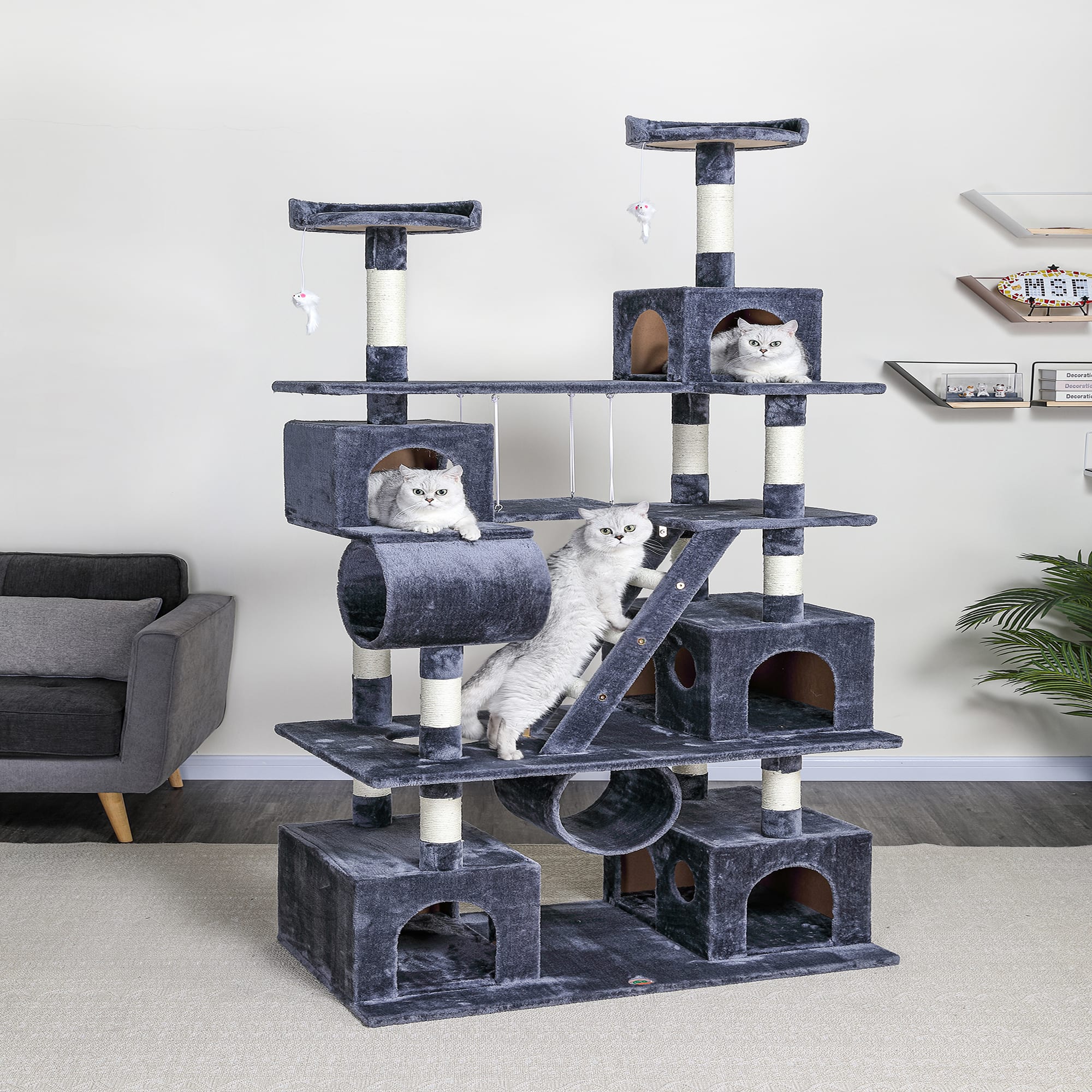 Go Pet Club Gray Cat Tree Climber with Swing and Sisal Scratching Post， 87