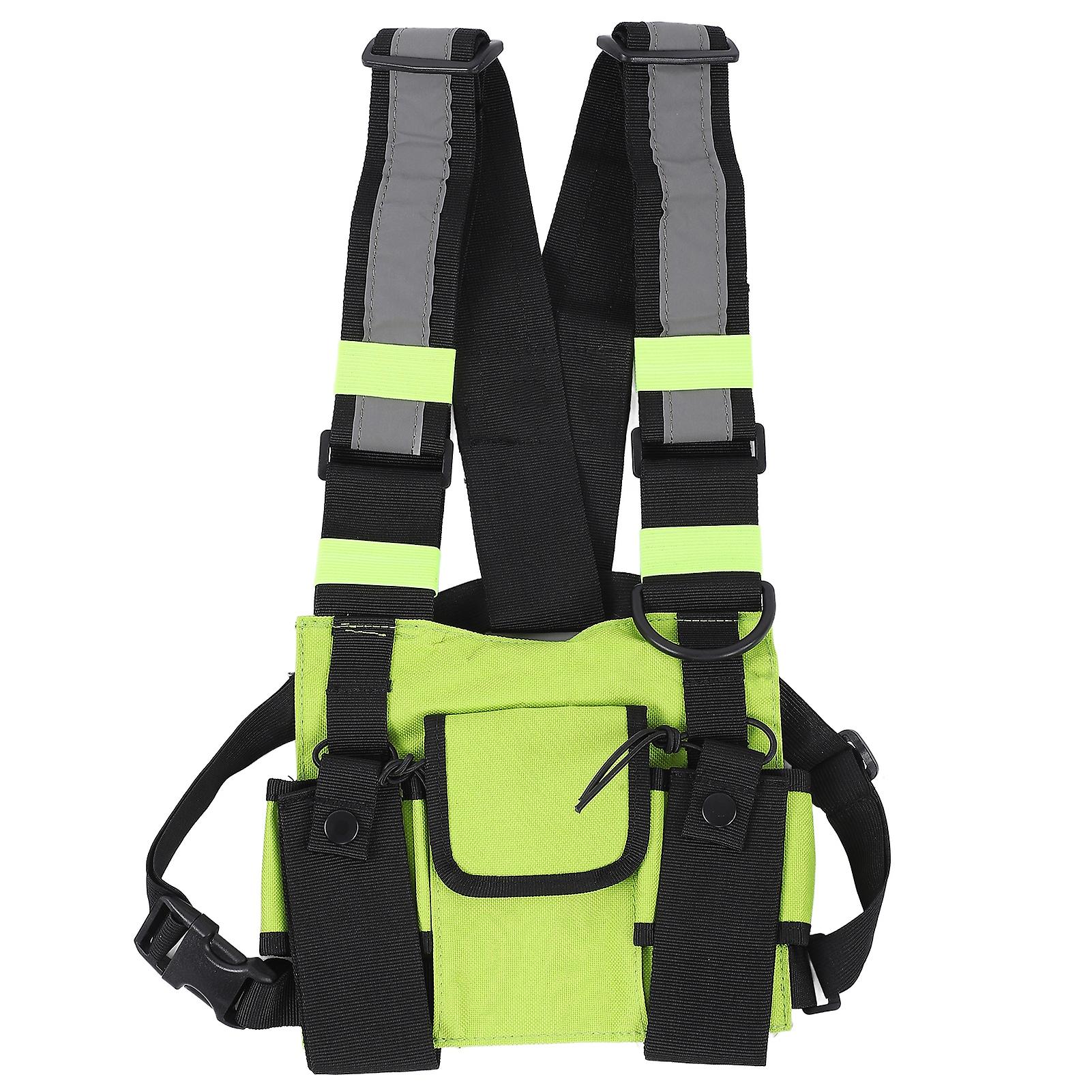 Multifunctional Nylon Waterproof Chest Bag Reflective Safety Tooling Vest For Outdoorfluorescent Green