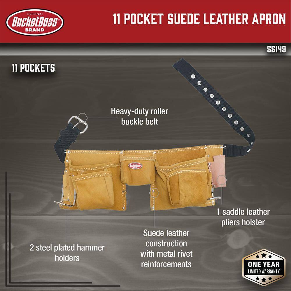 BUCKET BOSS 11 Pocket Suede Leather Carpenter Apron 55149