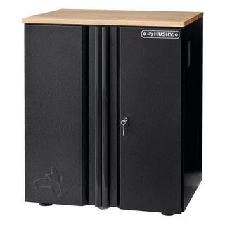 Husky Pro Duty Welded 20-Gauge Steel 2-Door Garage Base Cabinet in Black LINE-X (28 in. W x 33 in. H x 21.5 in. D) HTC1000001-LX