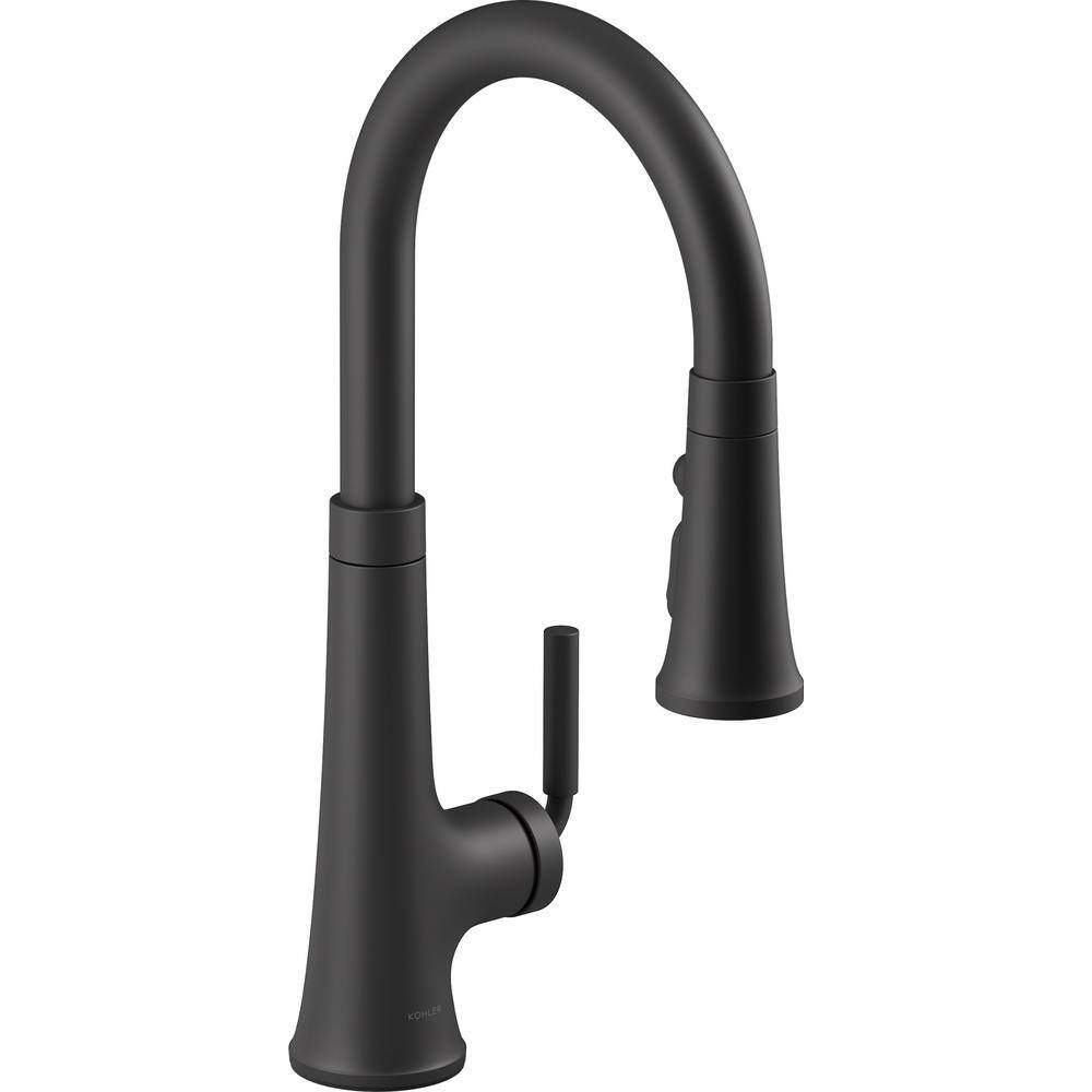 KOHLER Tone Single Handle Pull Down Sprayer Kitchen Faucet in Matte Black 23764-BL