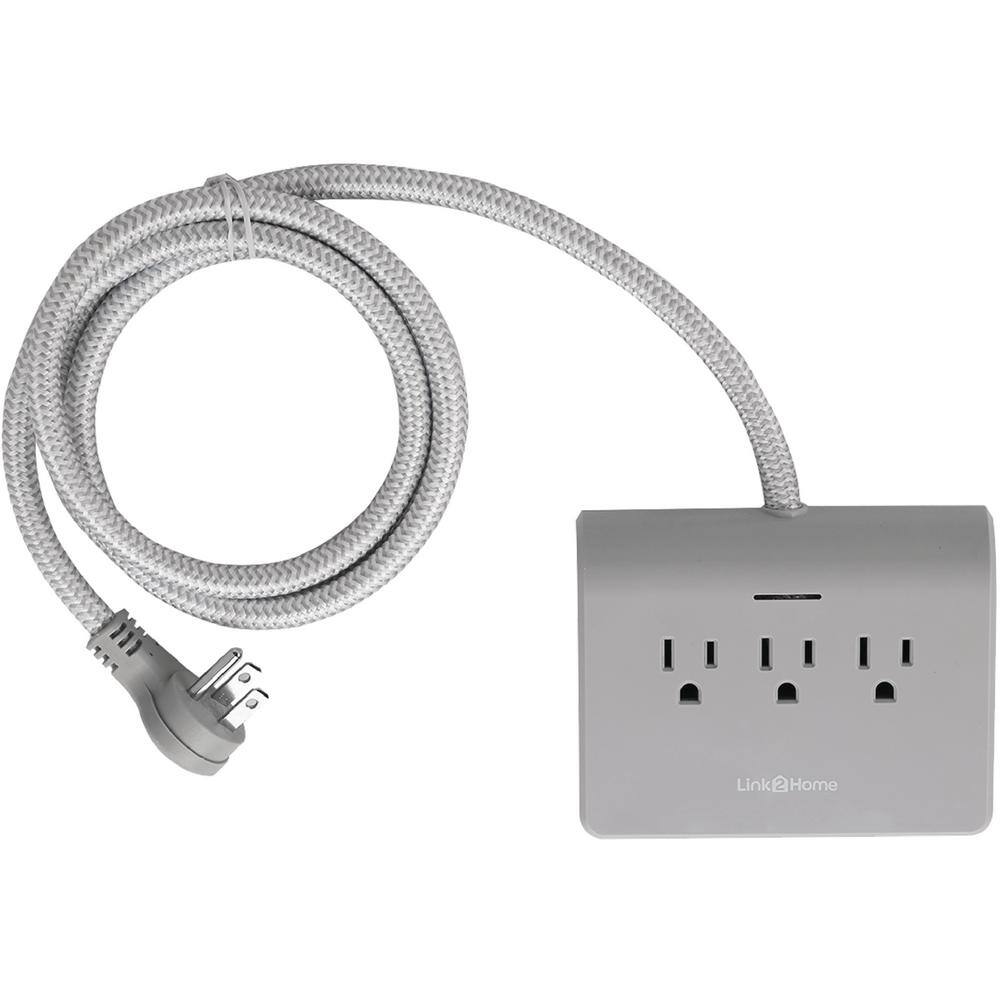 Link2Home 3-Outlet 4-USB Power Dock Surge Protector with 5 ft. Textile Cord and Grounded Plug in Gray EM-TXC202B