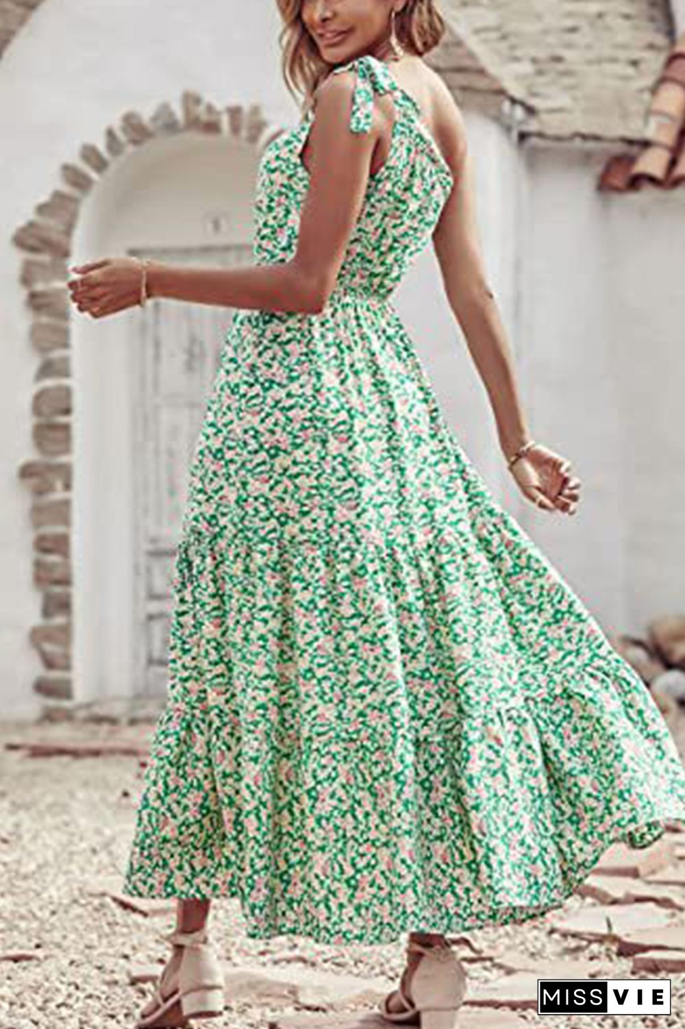 Floral Print One Shoulder High Waist Dress Wholesale