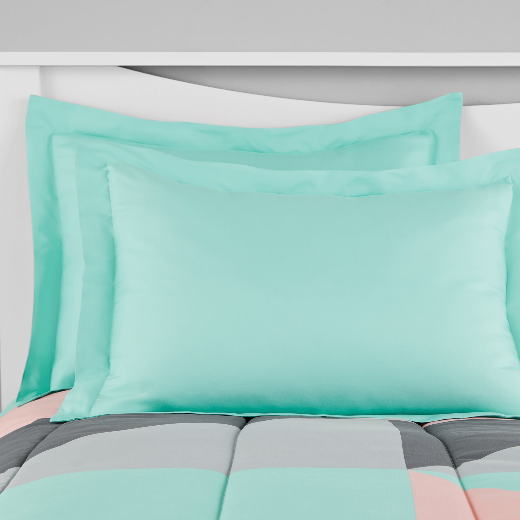 Mainstays Gray and Teal Geometric 6 Piece Bed in a Bag With Sheets， Twin/Twin XL