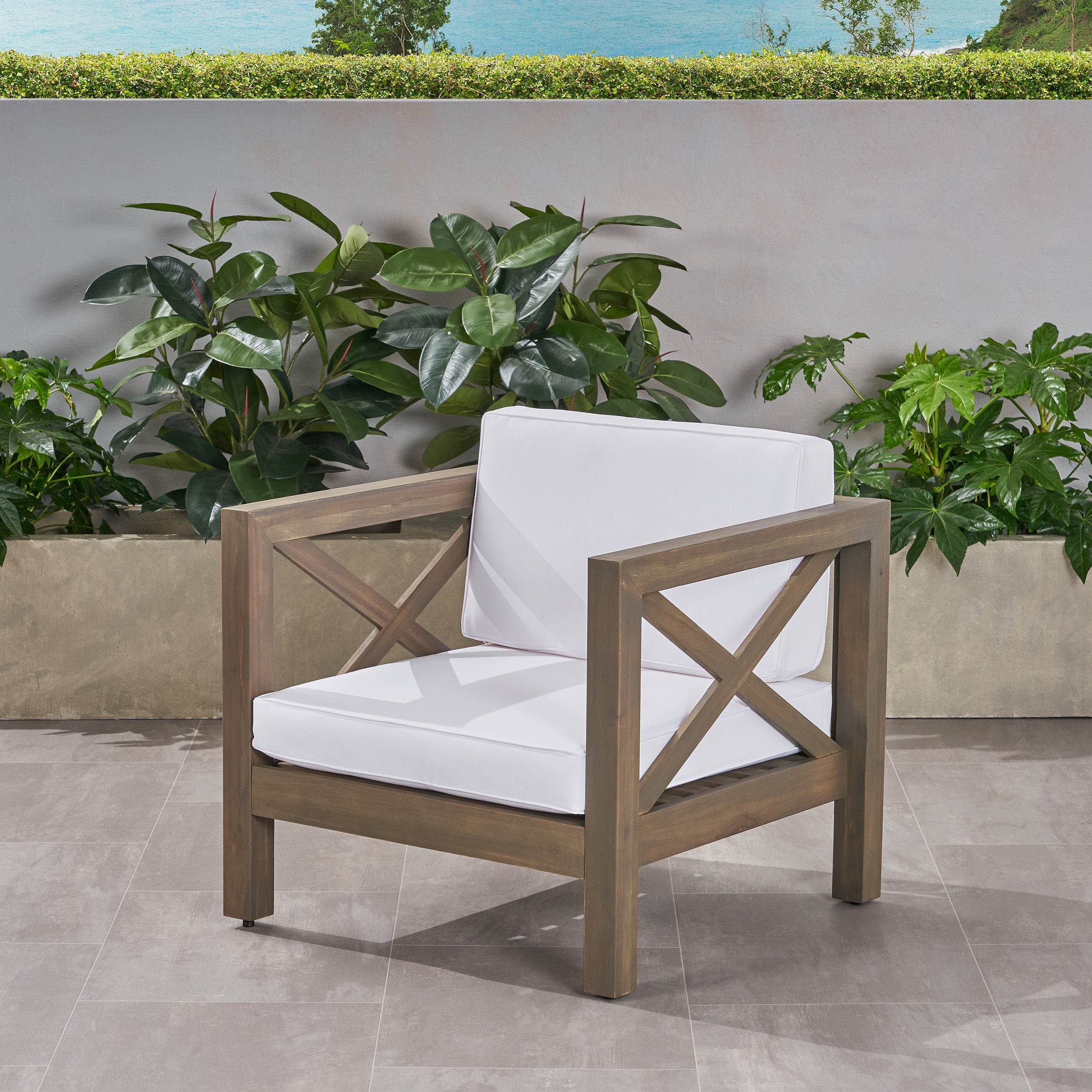 Indira Outdoor Acacia Wood Club Chair with Cushion