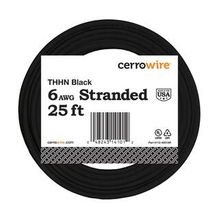 Cerrowire 25 ft. 6 Gauge Black Stranded Copper THHN Wire 112-4201AR