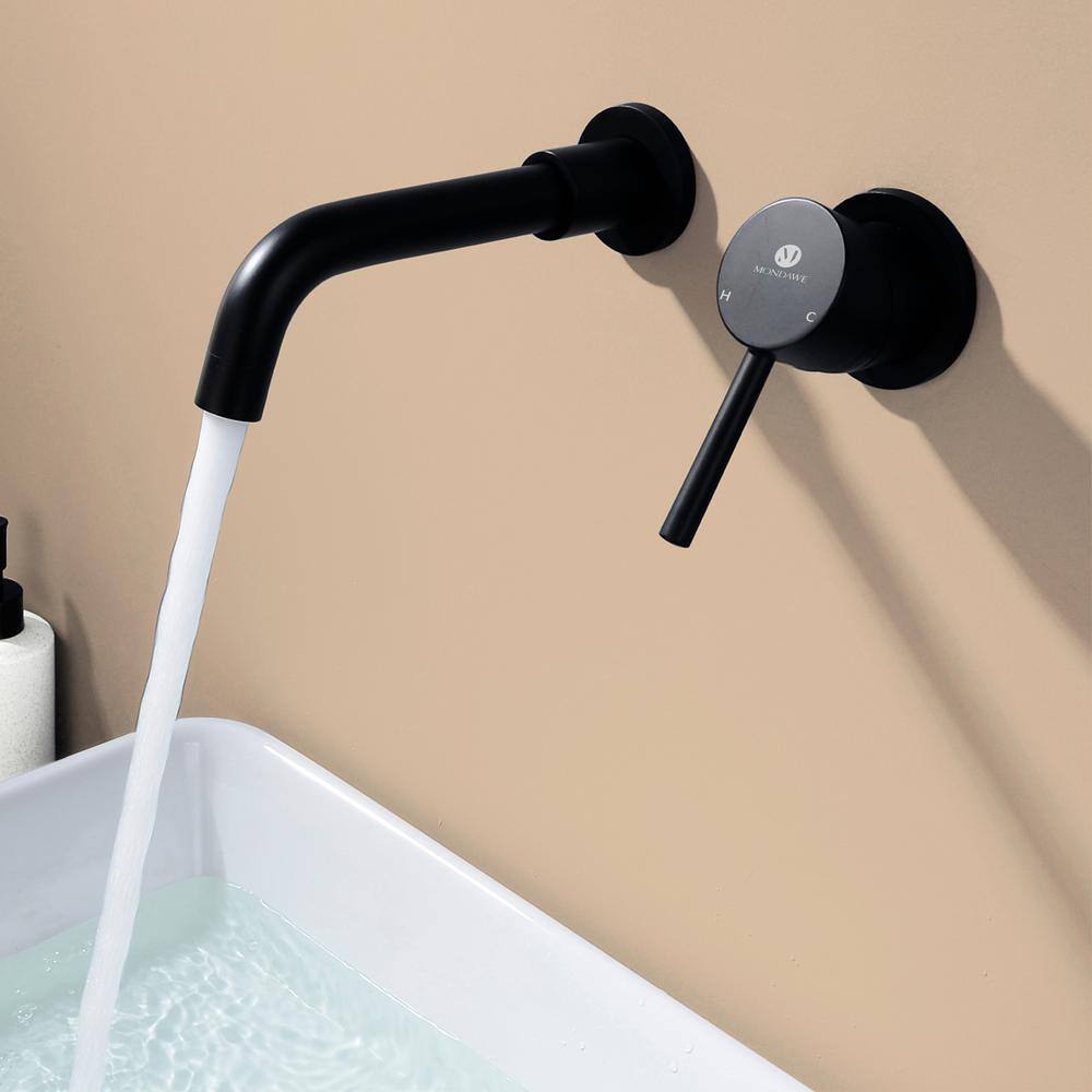 Mondawe Simple Single Handle Wall Mounted Bathroom Faucet Sink Faucet in Matte Black MD2401B