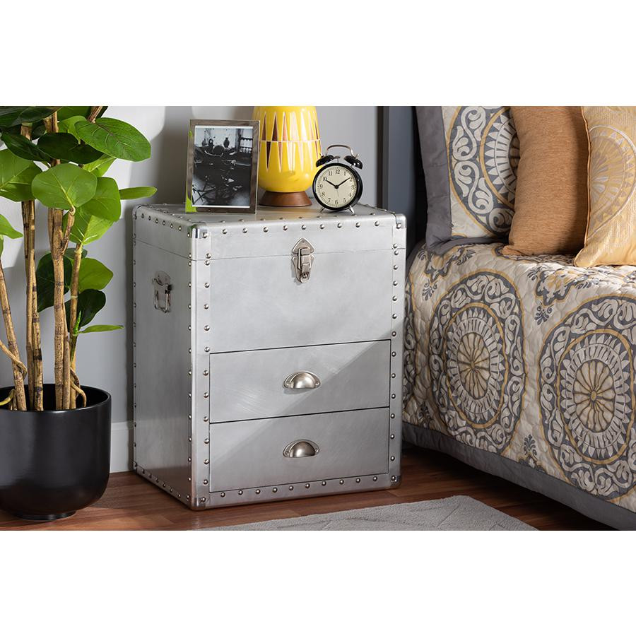 Baxton Studio Serge French Industrial Silver Metal 2 Drawer Accent Storage Chest   Industrial   Accent Chests And Cabinets   by HedgeApple  Houzz