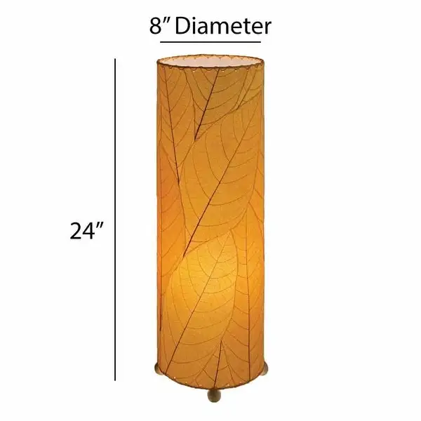 Handmade 24 Inch Cocoa Leaf Cylinder Table Lamp - 8 x 8 x 24