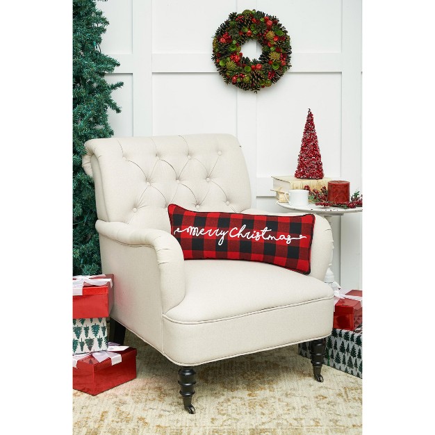 C amp f Home Merry Christmas Plaid Embroidered Throw Pillow