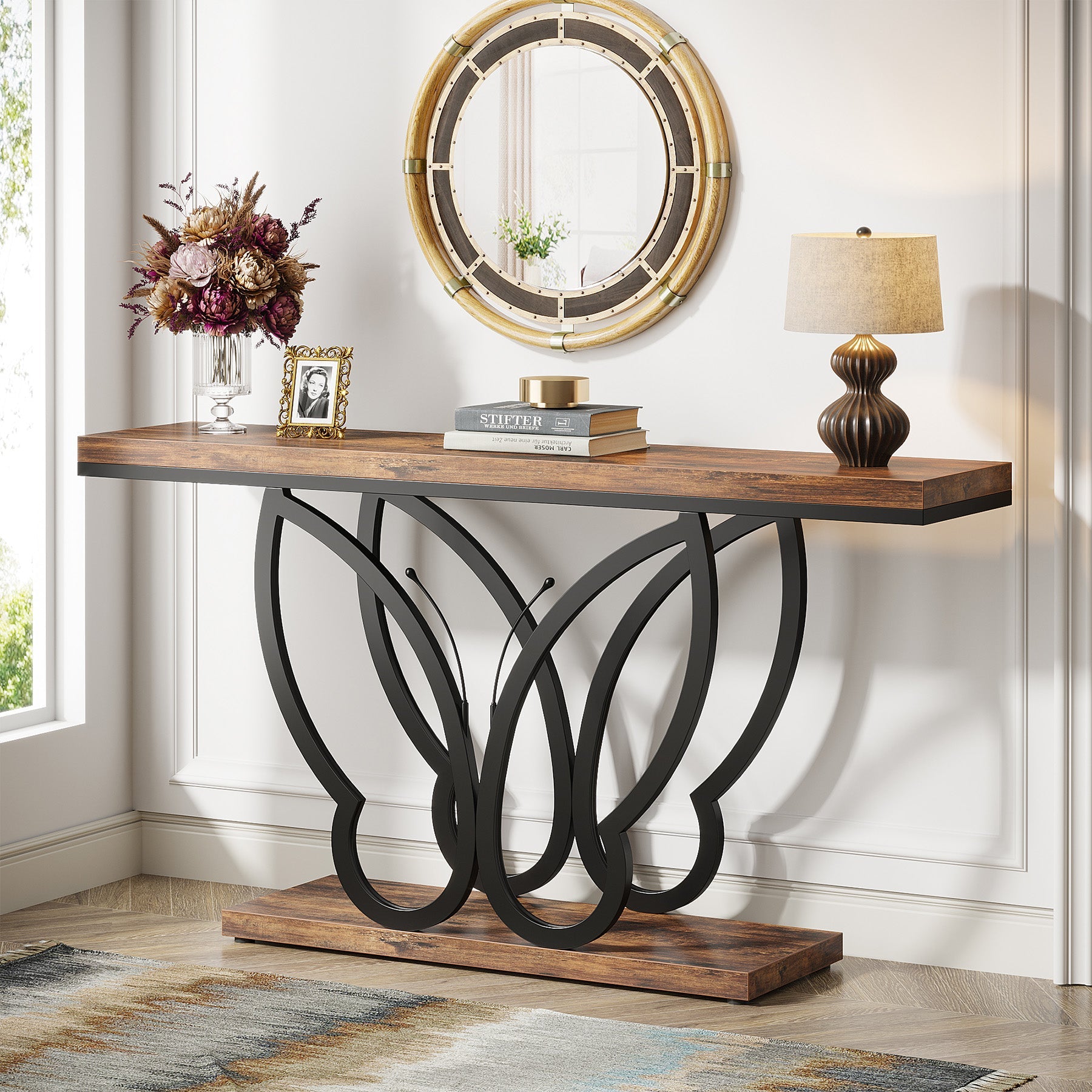 55-Inch Console Table Sofa Table with Butterfly Metal Frame