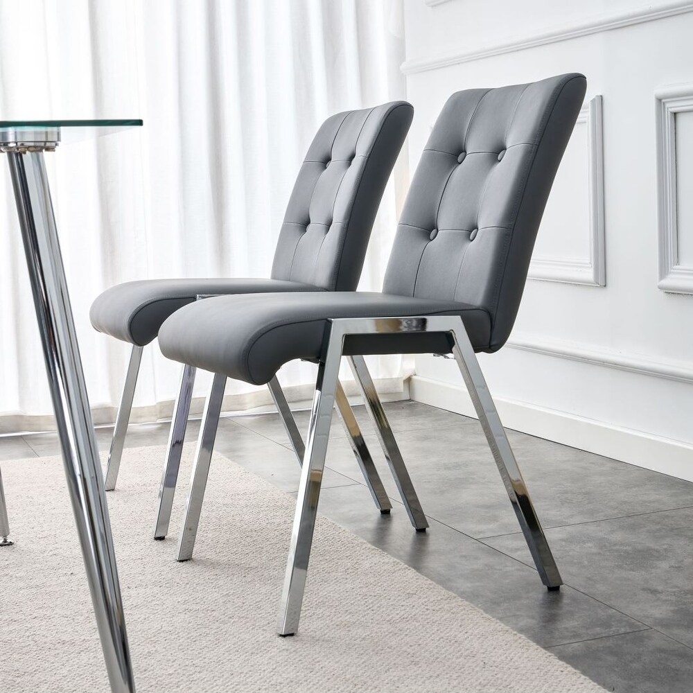 Grey Grid armless high back dining chair 2 piece set with metal legs