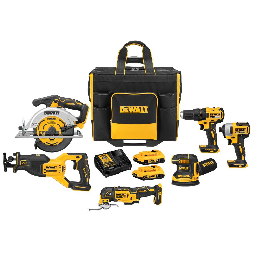 DEWALT 20V MAX 6 Tool Combo Kit with Large Site Ready Rolling Bag