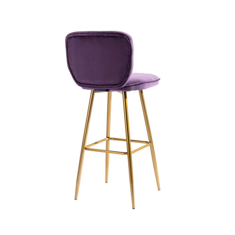 Modern 40.55 in. Purple Wood Bar Stool Bar Height with Low Back and Footrest YYmd-CA-102