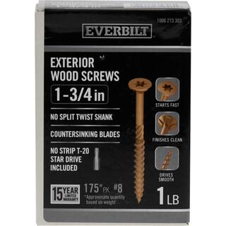 Everbilt #8 x 1-34 in. Star Drive Flat Head Exterior Wood Screws (175-Pack) 117335