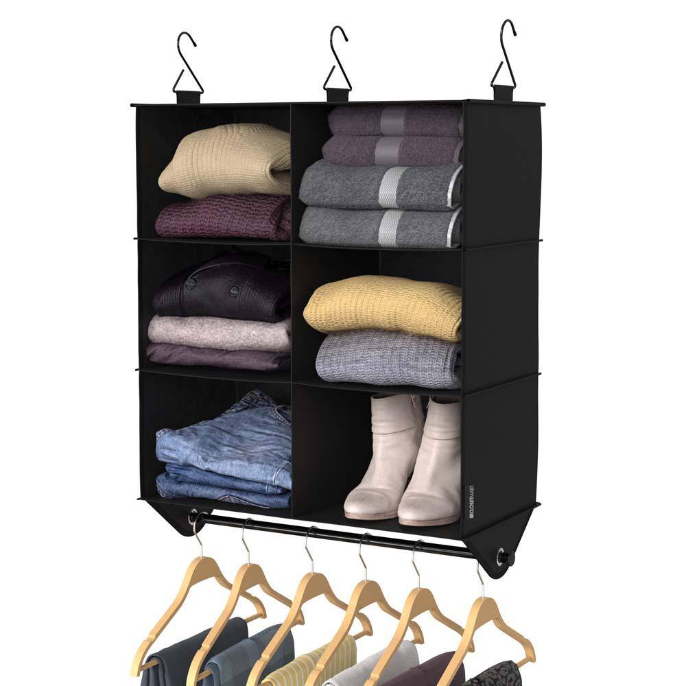 ClosetMaid 34.76 in. H Charcoal Black Fabric Hanging Closet Organizer with 6 Shelves 20507