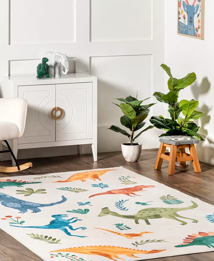 nuLoom Revel Eamon Dinosaur Washable Kids 4 x 6 Area Rug