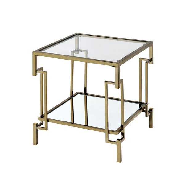 Furniture of America Yout Glam Champagne 20-in Glass Top End Table