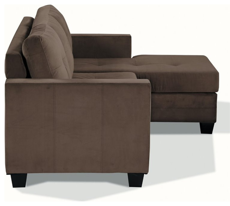 Lexicon Phelps Velvet Upholstered Reversible Sofa Chaise in Coffee   Transitional   Sectional Sofas   by Homesquare  Houzz