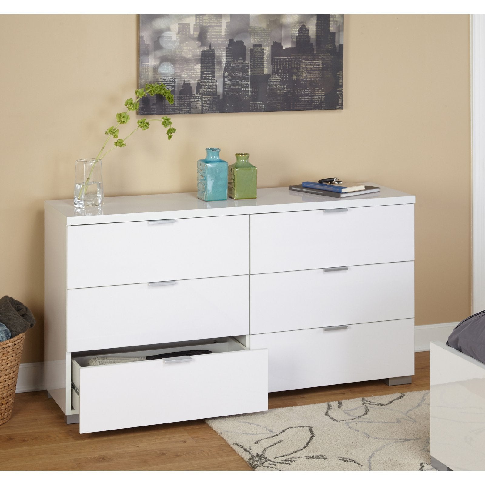 TMS Modern Zuri Six Drawer Dresser - White