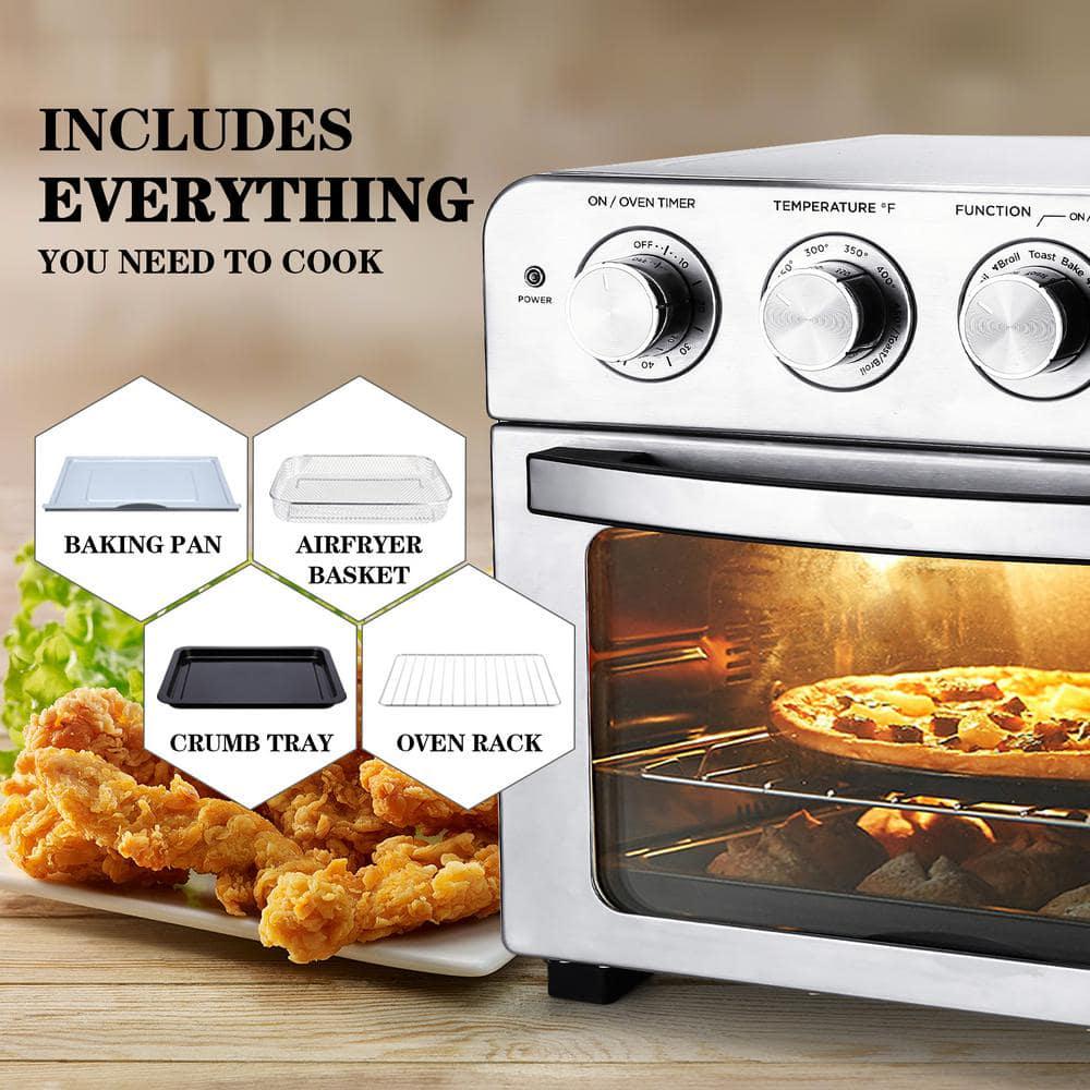 245 qt Silver Air Fryer Oven Countertop Toaster Oven Stainless Steel Geek Chef with 3Rack Levels and 16 Preset Modes