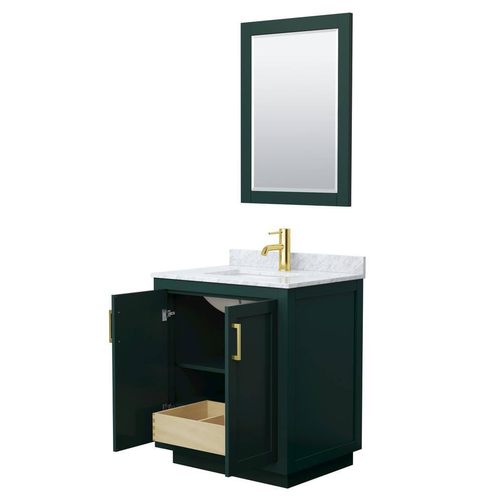 Wyndham Collection Miranda 30 in. W x 22 in. D x 33.75 in. H Single Sink Bath Vanity in Green with White Carrara Marble Top and Mirror WCF292930SGDCMUNSM24