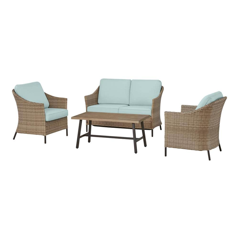 StyleWell Park Pointe 4-Piece Wicker Patio Conversation Set with Seabreeze Cushions GC-11115-SRP-WH