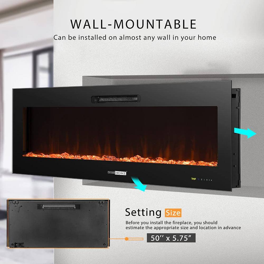 VIVOHOME 50 in. 750-Watt1500-Watt Wall-Mount Electric Fireplace with Remote Control Touch Screen in Black X002KHFN1N