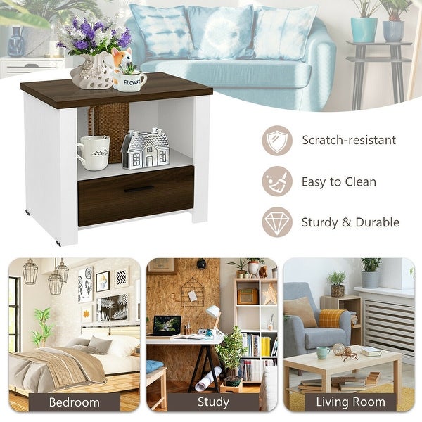 Accent Nightstand with Drawer and Open Shelf Sofa End Table