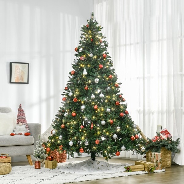 HOMCOM 7 ft. Christmas Tree with Lights，LED Christmas Tree with Stand，Prelit Christmas Tree