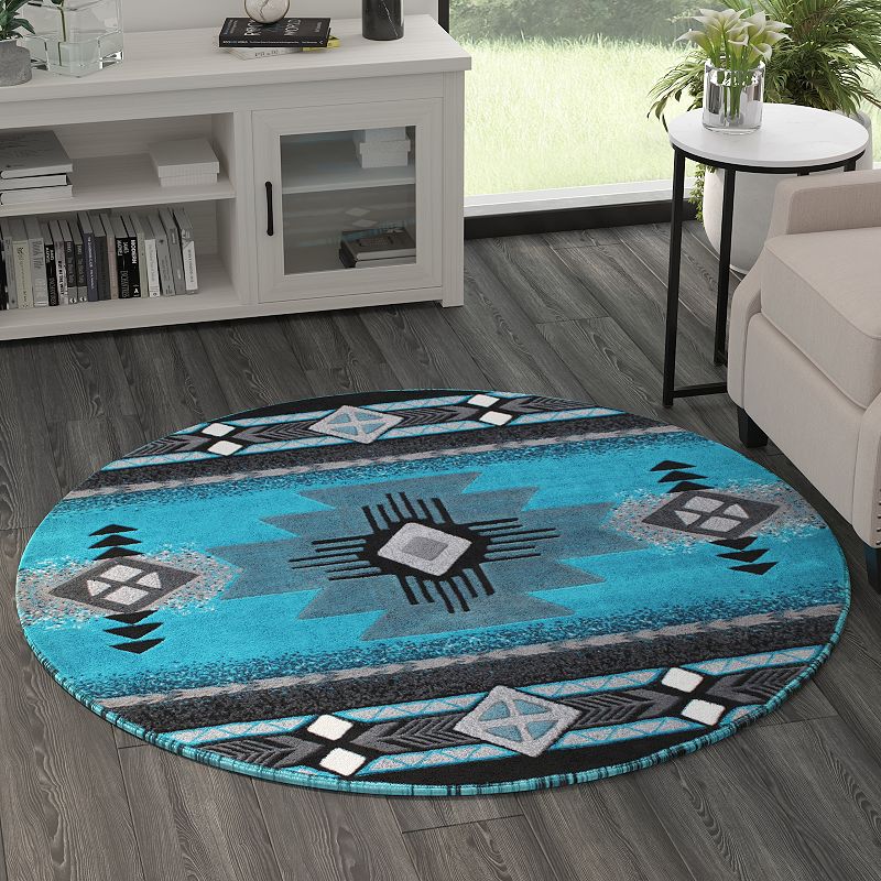 Masada Rugs Masada Rugs 5'x5' Round Southwest Native American Area Rug - Design C318 Turquoise