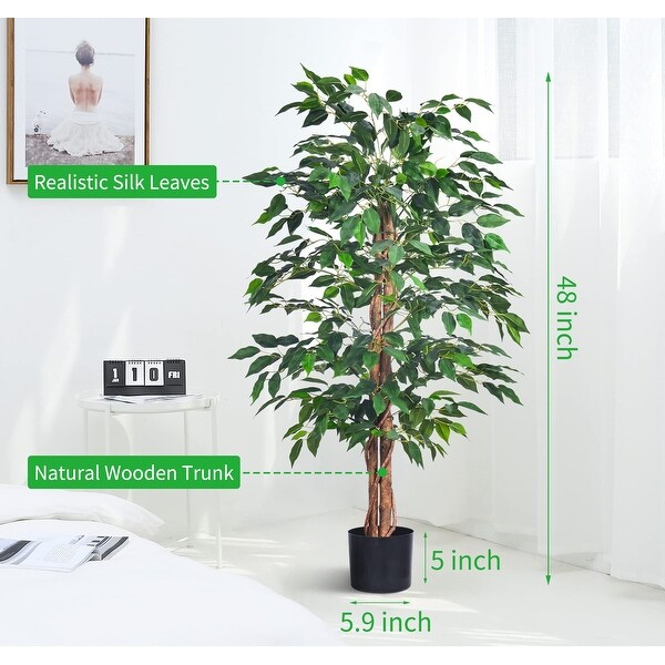 2Pcs 4FT Artificial Ficus Tree，Fake Plants with Nursery Pot，Faux Ficus Trees for Home Office Decor Housewarming Gift