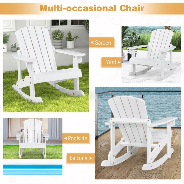 Gymax Kid Adirondack Rocking Chair Outdoor Solid Wood Slatted seat