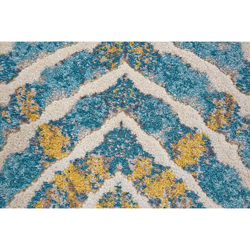 2' x 4' Teal Blue and Yellow Abstract Ikat Rectangular Area Throw Rug