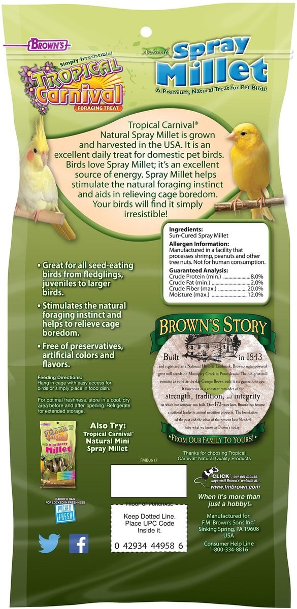 Brown's Tropical Carnival Natural Spray Millet Bird Treats