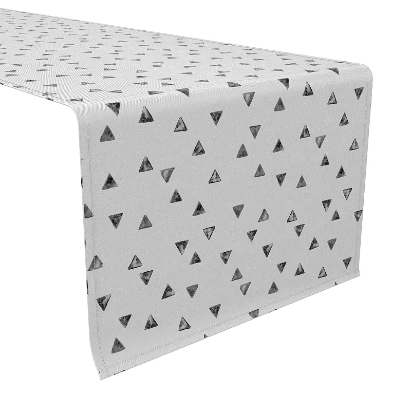 Table Runner， 100% Cotton， 16x72， Stamped Geometric Triangles