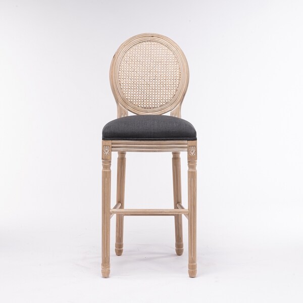 2pcs French Style Barstools with Upholstered Seating and Rattan Back