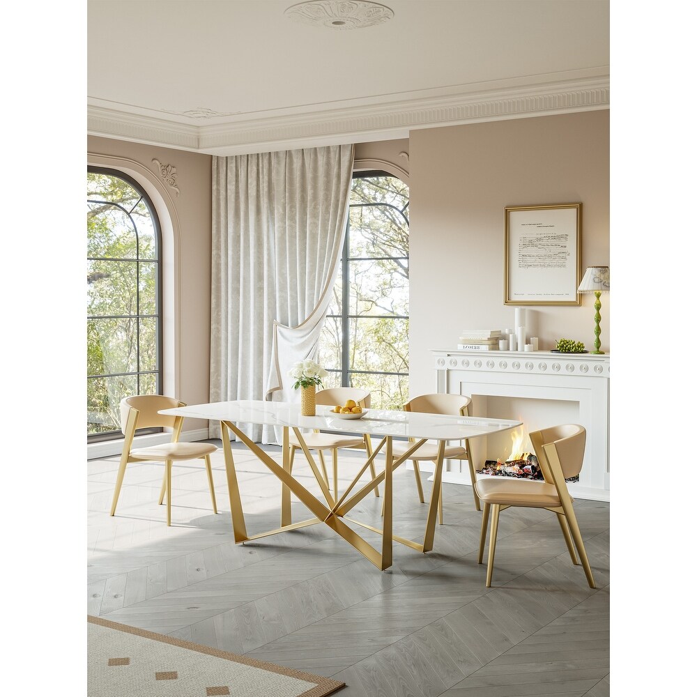 Modern Rectangular Slate Top Dining Table with Gold Pedestal