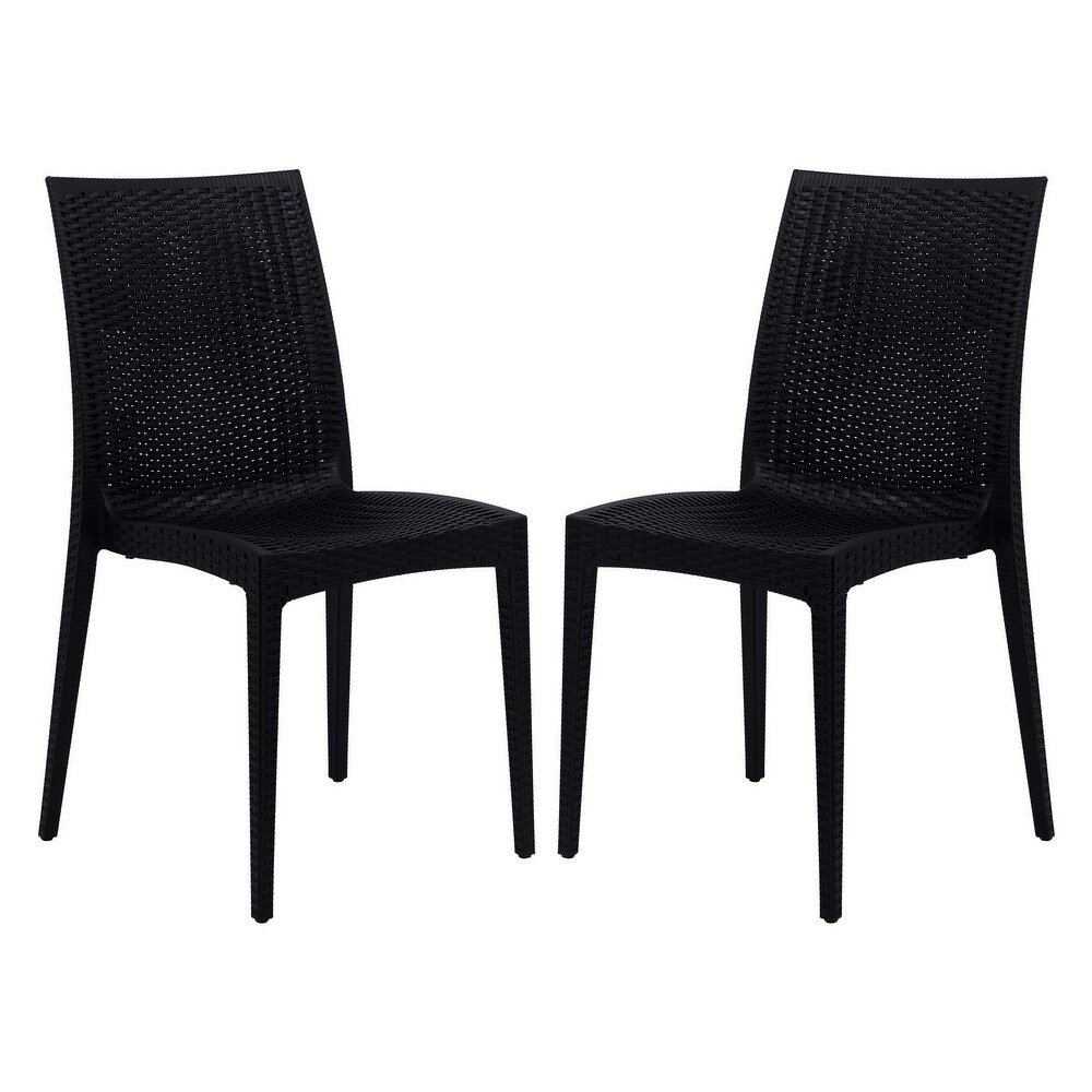 LeisureMod Mace Weave Design Outdoor Patio Dining Chair (Set of 2)